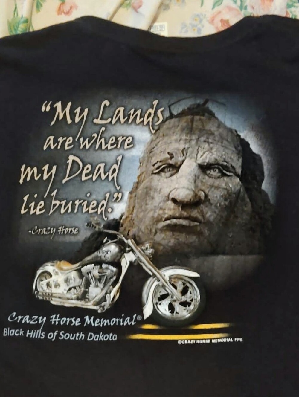 Crazy Horse Memorial Black T-Shirt with Motorcycle Graphic 3XL Cotton